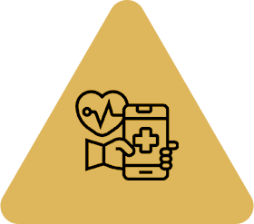 A yellow triangle with an image of a phone and a heart.