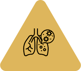 A yellow triangle with an image of lungs and viruses.