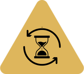 A yellow triangle with an hourglass and arrows in the middle.